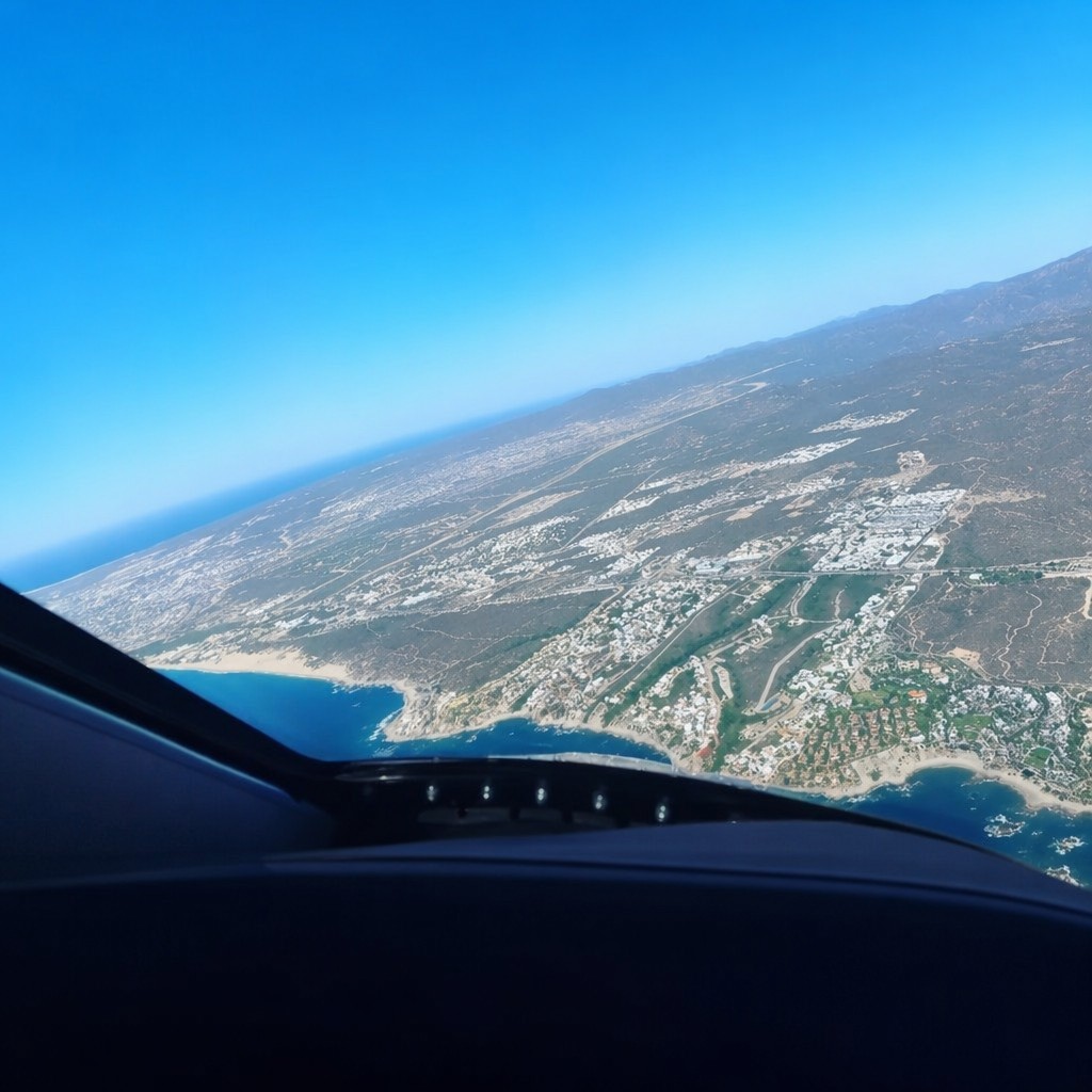 Aerial view from the cockpit over the landscape