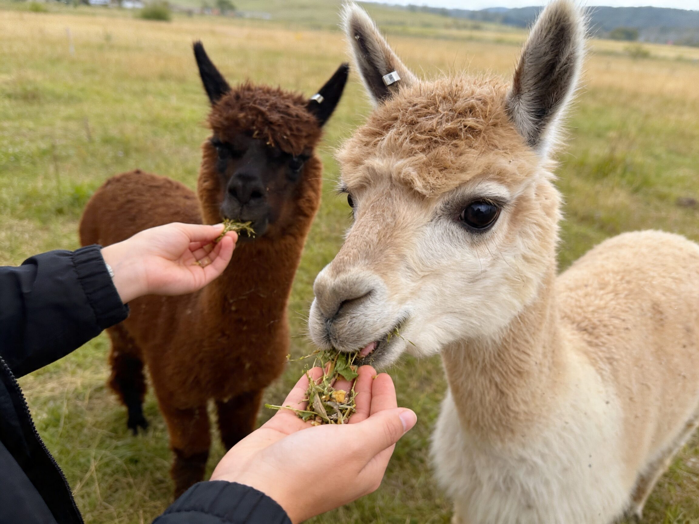 Alpaca being fed at 3-Wire Ranch