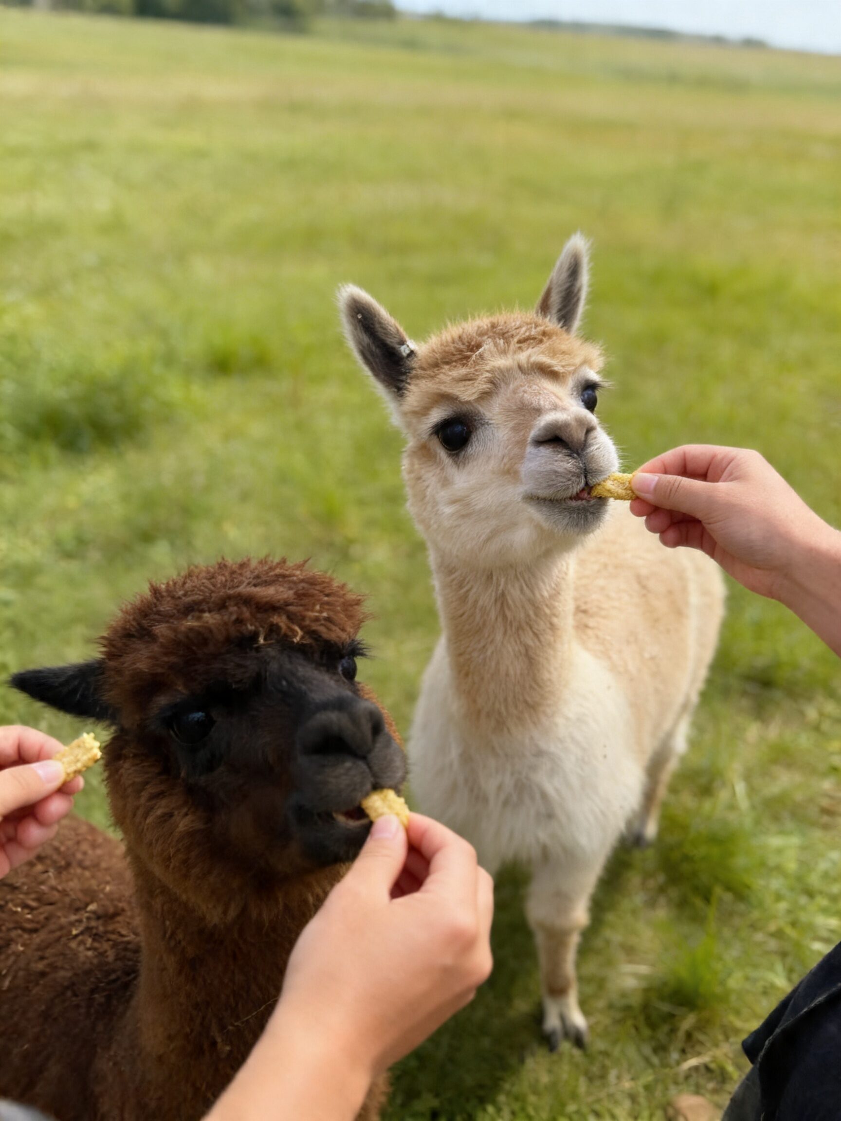 Crockett and Tubs — 3-Wire Ranch alpacas being hand-fed