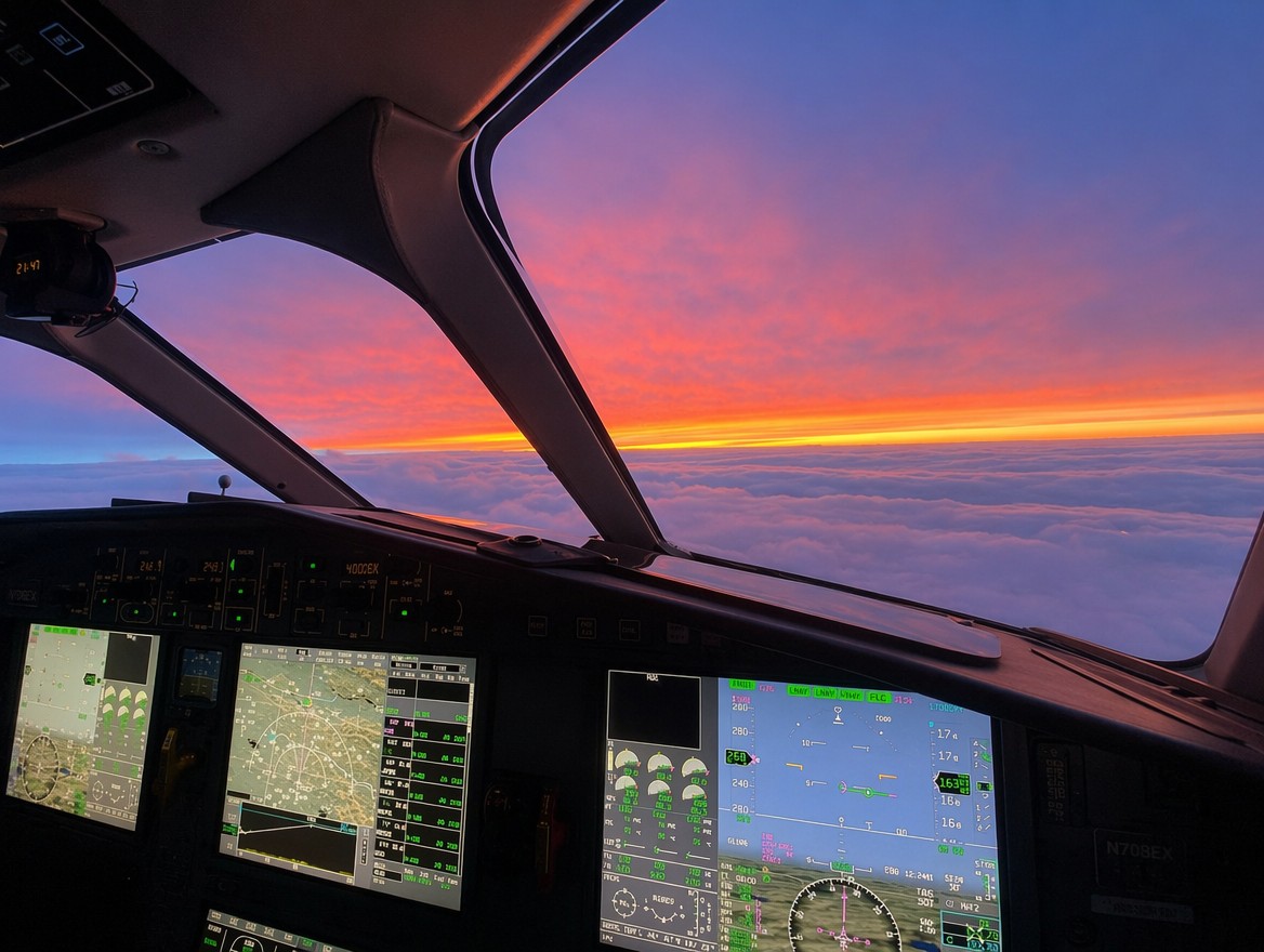 View from the flight deck at sunset