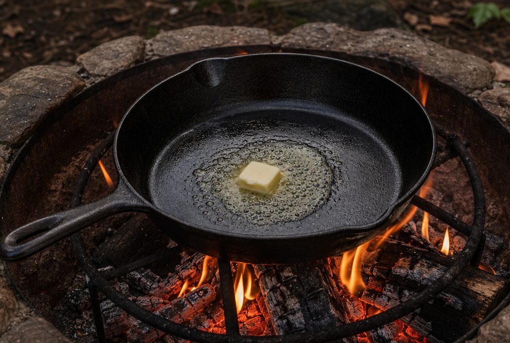 Cast iron skillet breakfast at 3-Wire Ranch